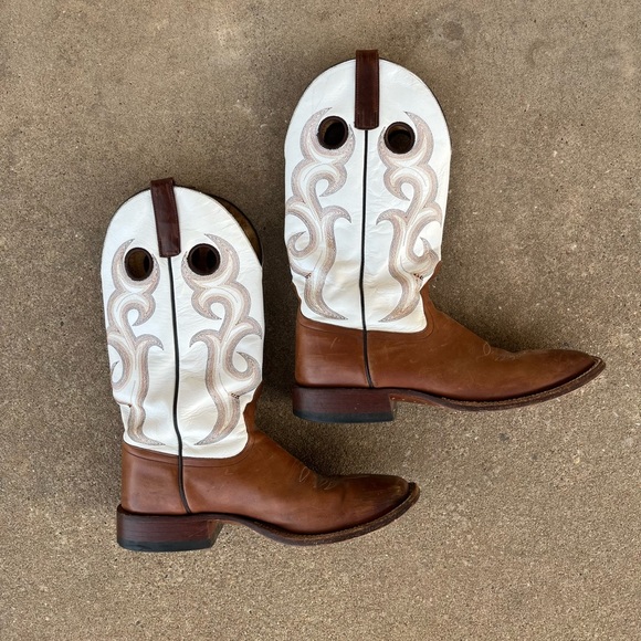 Vintage Other - Western boots 100% leather white & brown square toe sz 11 D